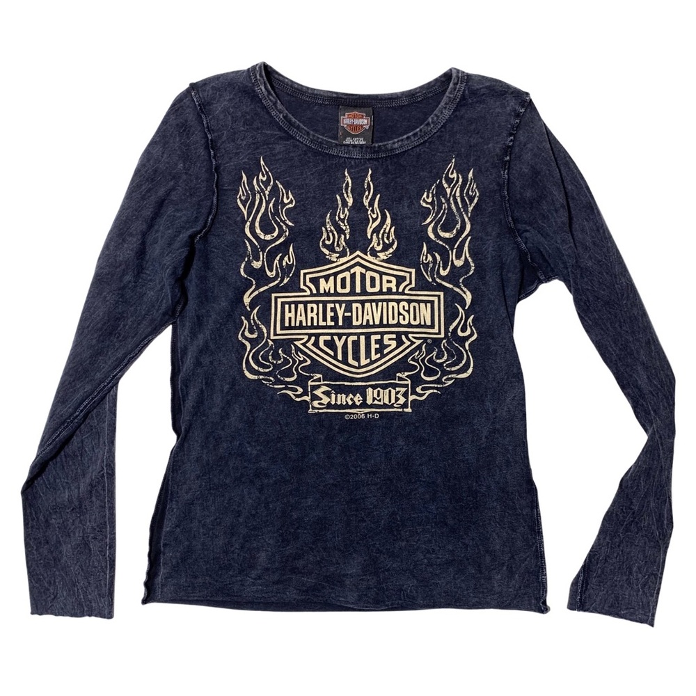 Harley Davidson Eureka Redwood Blue Dye Long Sleeve Womens Size L Made in USA